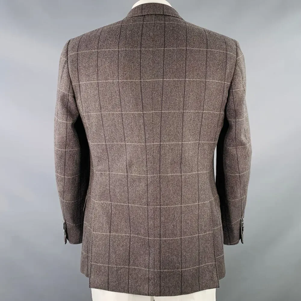 LARUSMIANI Size 42 Brown Black Beige Window Pane Cashmere Sport Coat